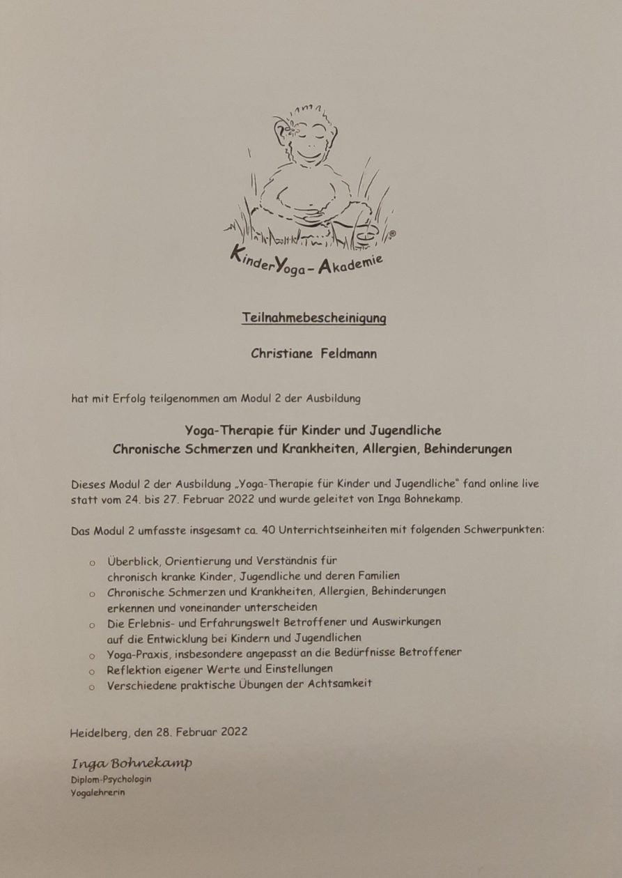 Teilnahmebestätigung KInder und Jugendliche